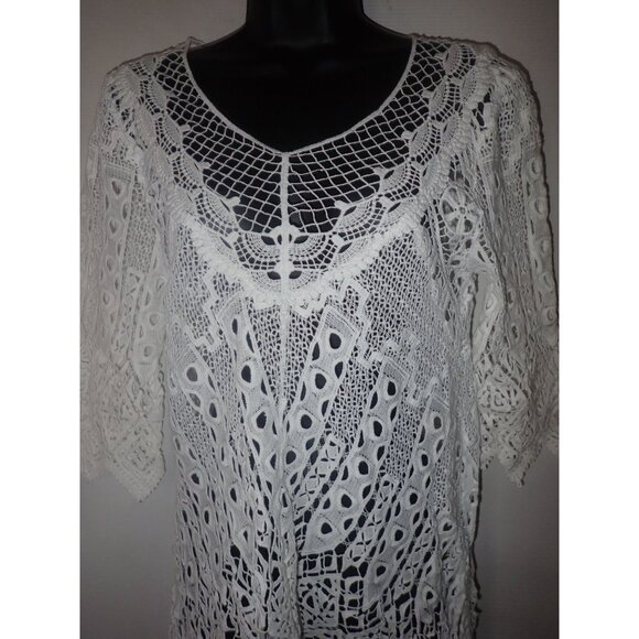 Mind Set By XCVI Womens White Lace Crochet Tunic Cover Up Top S Beach Hi Low - Picture 3 of 8